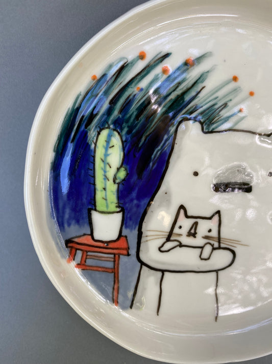 Bear, cat and some plants